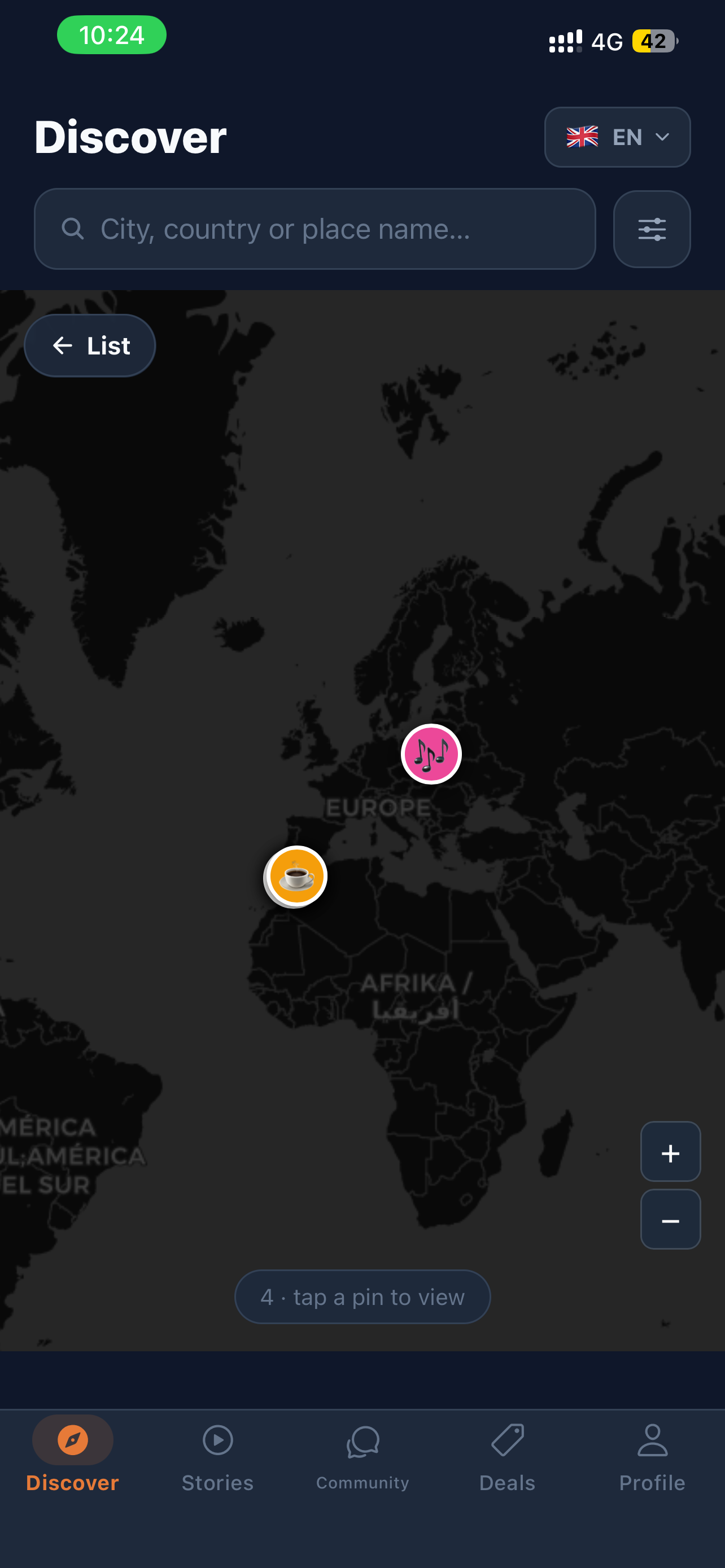 Tablio Discover — map view